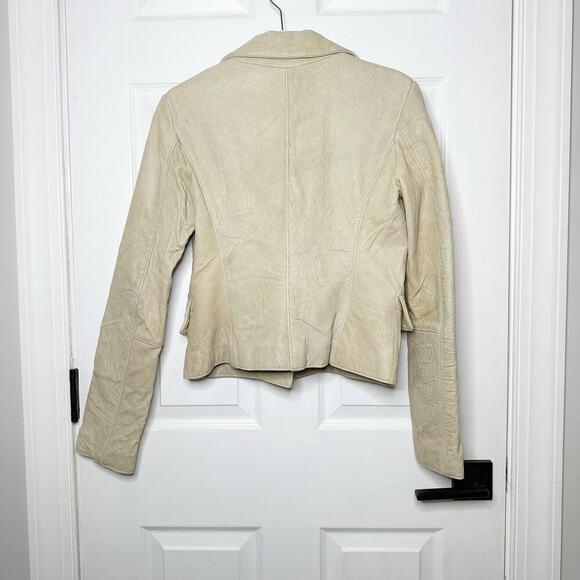 Compagnia Made In Italy Size 40 US 4 100% Leather Jacket Blazer Wool Lined Tweed - Picture 4 of 8